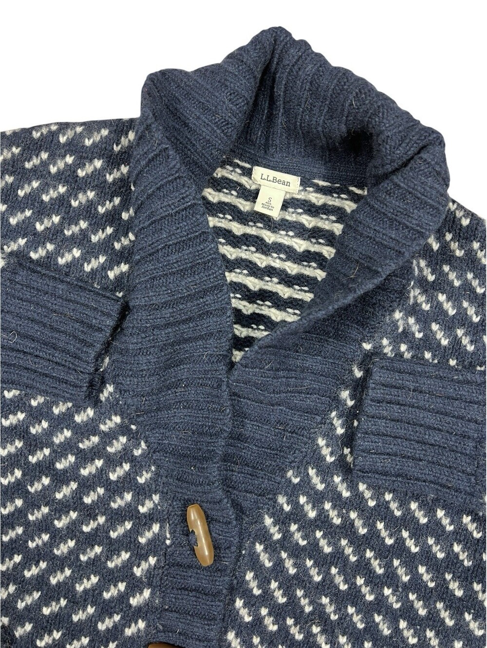 LL Bean Classic Lambs Wool Ragg Cardigan Sweater women’s small navy blue knit